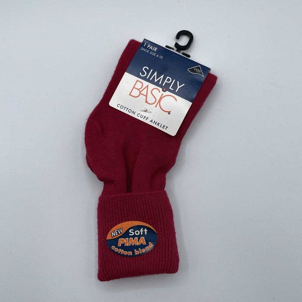 Simply Basic NOS Red Crew Socks Pima Cotton Blend Child Kids 4-10 90’s Fred VTG